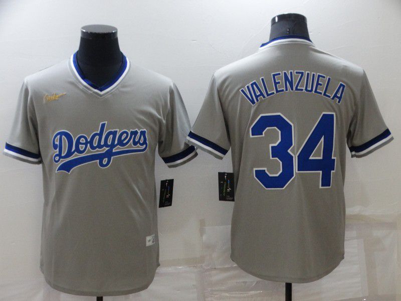 Men Los Angeles Dodgers #34 Valenzuela Grey Throwback Nike Game 2022 MLB Jersey